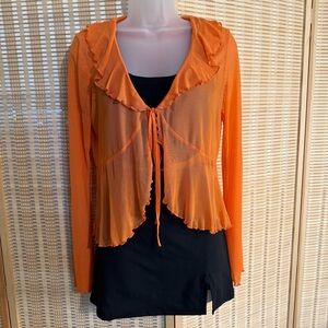 Sweet Rain Vibrant Orange Mesh Cardigan